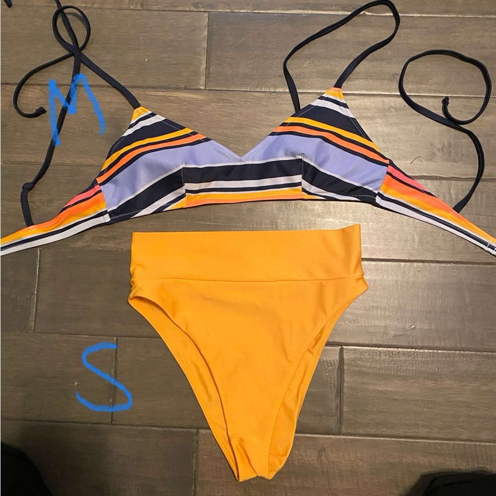 Aerie Vibrant Striped Bikini Set - Blue, Orange, Black